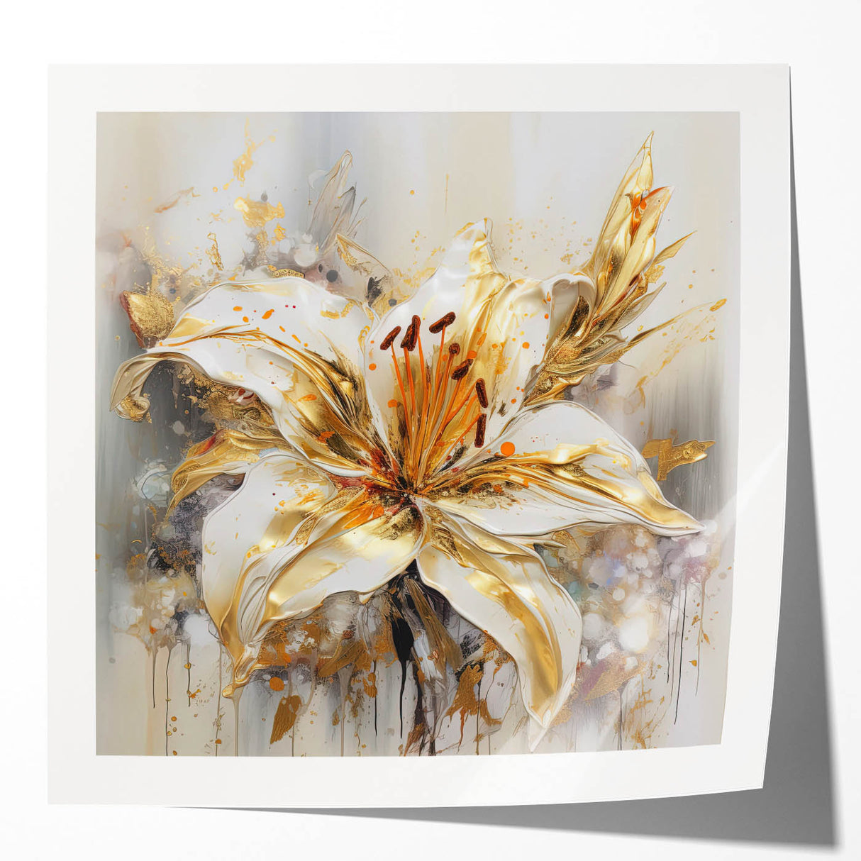 Golden Lily Wall Art – Elegant Floral Canvas for Living Room