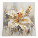 Golden Lily Wall Art – Elegant Floral Canvas for Living Room