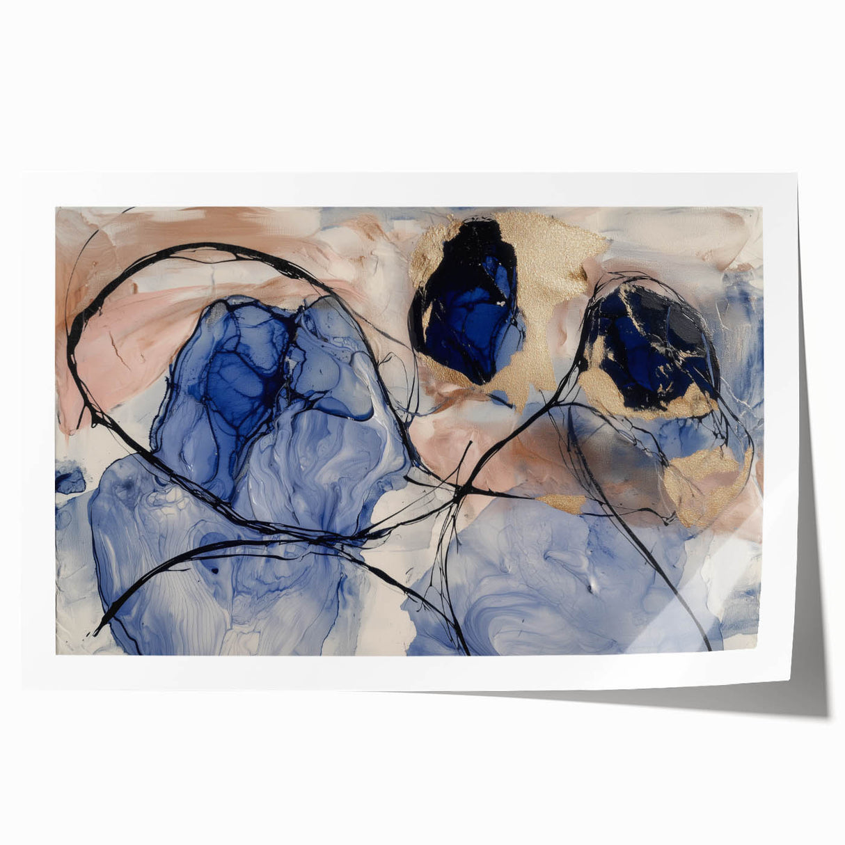 Luxury Office Wall Art - Navy Gold & Blush Abstract Canvas