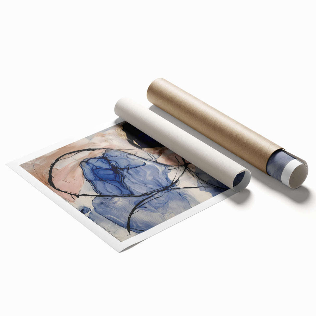 Luxury Office Wall Art - Navy Gold & Blush Abstract Canvas