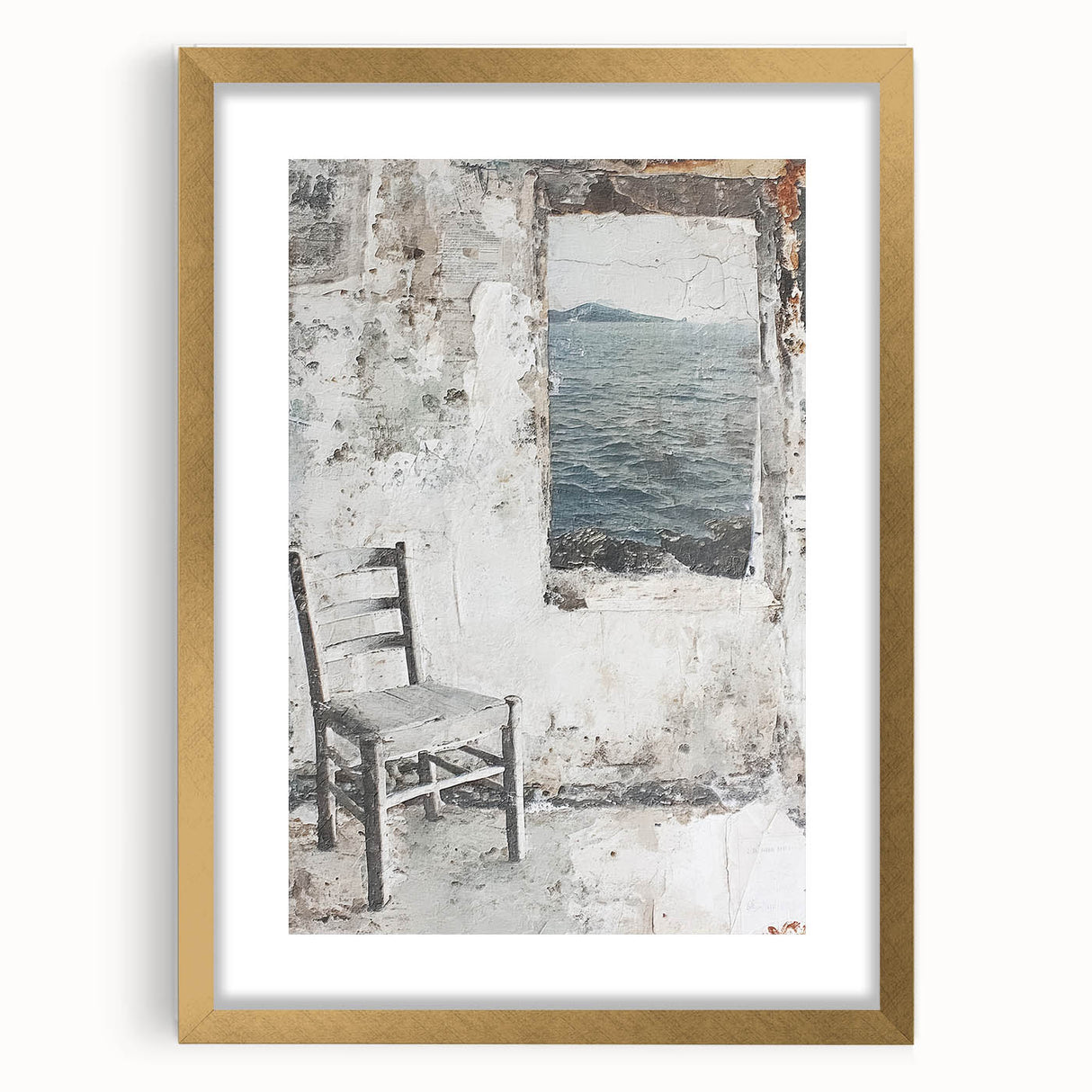 Abstract architecture wall art framed with a gold mat, showcasing geometric shapes and modern design elements, perfect for contemporary home decor.