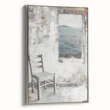 Framed abstract architecture wall art in silver, showcasing a modern design with geometric patterns and a sleek side view, ideal for contemporary decor.