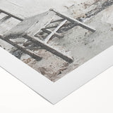 Abstract architectural wall art print on rolled canvas, showcasing geometric shapes in muted tones of grey and beige, perfect for modern home decor.