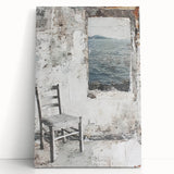 Abstract architecture wall art on stretched canvas, featuring geometric shapes and vibrant colors, leaning against a neutral wall for modern decor inspiration.