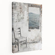 Abstract architecture wall art on stretched canvas showcasing geometric shapes in vibrant colors, displayed from a side view, ideal for modern decor.