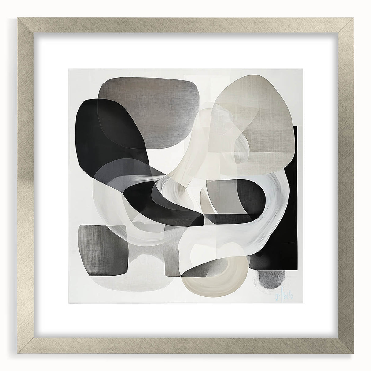 Abstract geometric frame in silver with a matte finish, showcasing a modern design suitable for home decor, displayed from a front view against a neutral background.