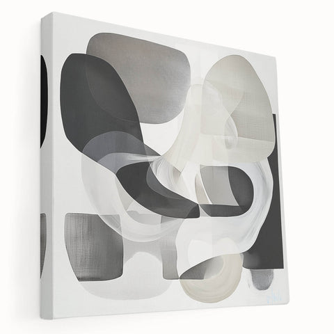 Abstract geometric wall art canvas featuring vibrant colors and a modern design, showcasing a unique side view with depth and texture, perfect for contemporary decor.