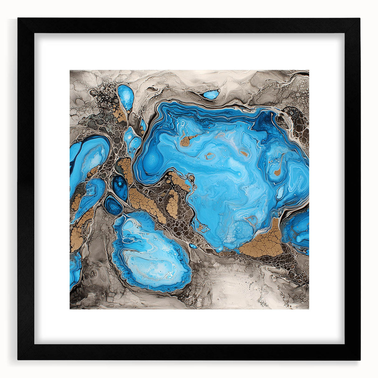 Abstract black frame with mat showcasing vibrant splattered paint design, perfect for modern art displays, emphasizing creativity and contemporary style.