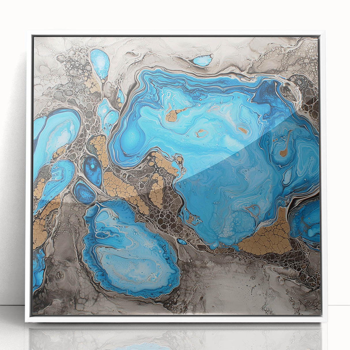 Framed acrylic artwork showcasing vibrant abstract splatters in a white frame, perfect for modern home decor. Ideal for adding a splash of color to any room.