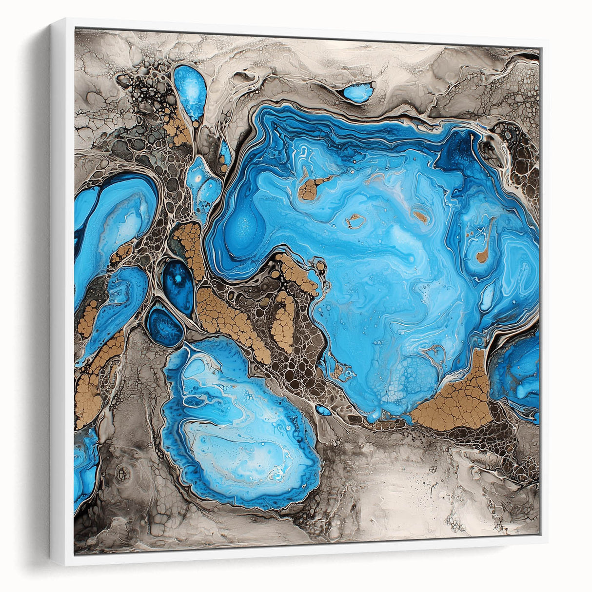 Framed canvas artwork showcasing an abstract design with colorful splatters on a white background, highlighting modern artistic expression in home decor. Ideal for contemporary interiors.