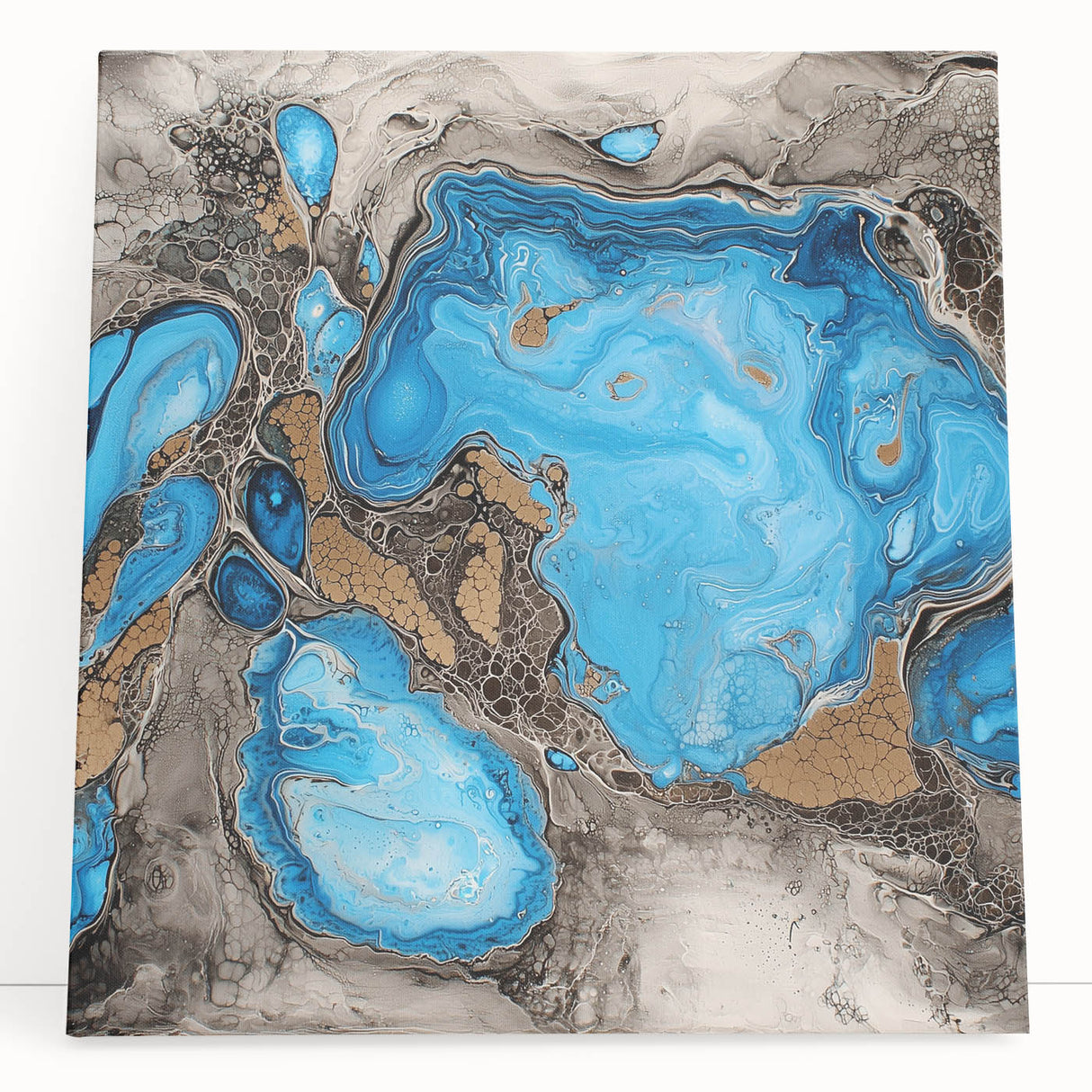 Abstract splatter art design on stretched canvas in vibrant colors, showcasing bold brush strokes and textures, perfect for modern home decor.