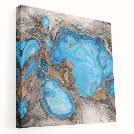 Abstract splatter art on stretched canvas showcasing vibrant colors with a textured finish, ideal for modern home decor or art collections, viewed from the side.
