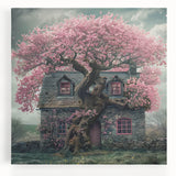 Black and white stretched canvas featuring a row of detailed cottages, ideal for kitchen wall art.