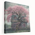 Side view of a large canvas depicting a row of colorful cottages, suitable for kitchen wall art.