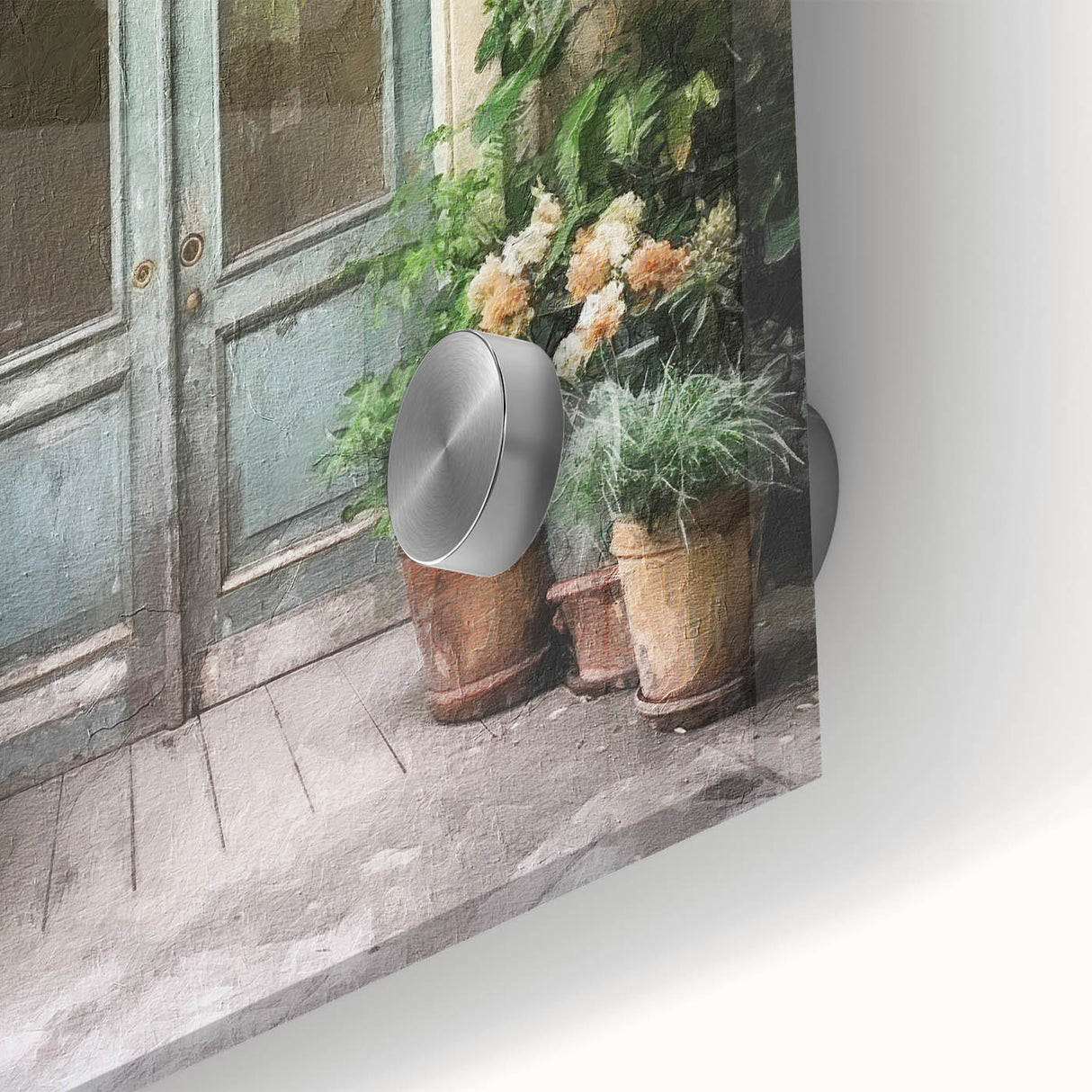 Mid-century modernist large abstract wall art featuring a close-up of a French door.