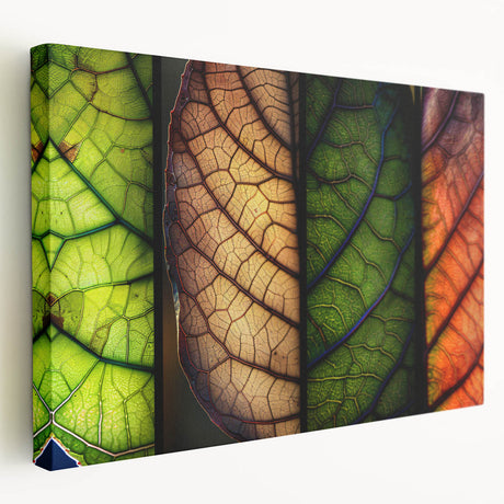 Stretched canvas wall art showcasing a vibrant floral and botanical design, featuring rich colors and intricate leaf patterns, ideal for home decor enhancement.