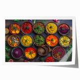 Rolled print featuring an array of colorful food dishes, perfect for art wall dining room decor.