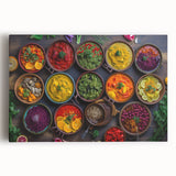 Large black and white canvas artwork featuring assorted food dishes, ideal for kitchen wall art.