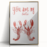 Large art print of a mid-century modernist food illustration in gold and teal tones, acrylic framed.