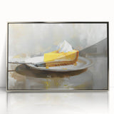 Mid-century modernist art featuring assorted pastries in muted pastel tones, framed acrylic print.