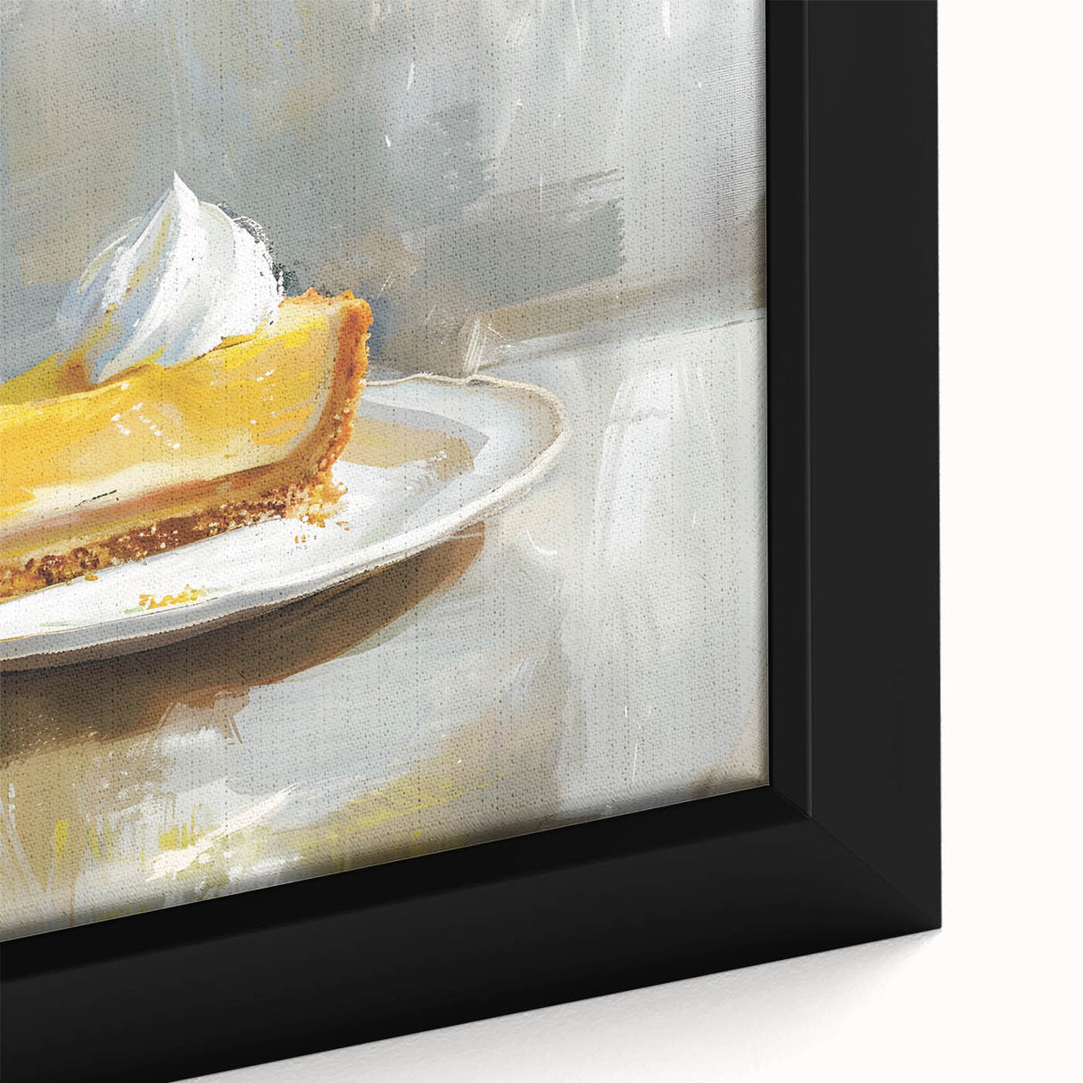 Close-up of a framed canvas depicting colorful pastries on a black background, ideal for extra large living room wall art.