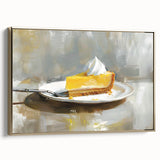 Framed canvas featuring vintage poster art of assorted pastries in muted gold and black tones, ideal for bedroom wall decor.