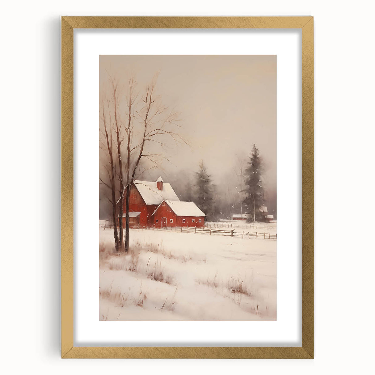 Snowy Red Barn – Rustic Christmas Wall Decor