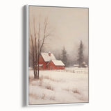 Snowy Red Barn – Rustic Christmas Wall Decor