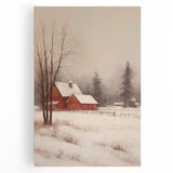 Snowy Red Barn – Rustic Christmas Wall Decor