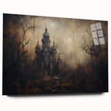 Haunted Castle Halloween Wall Art - Gothic Spooky Oil Painting