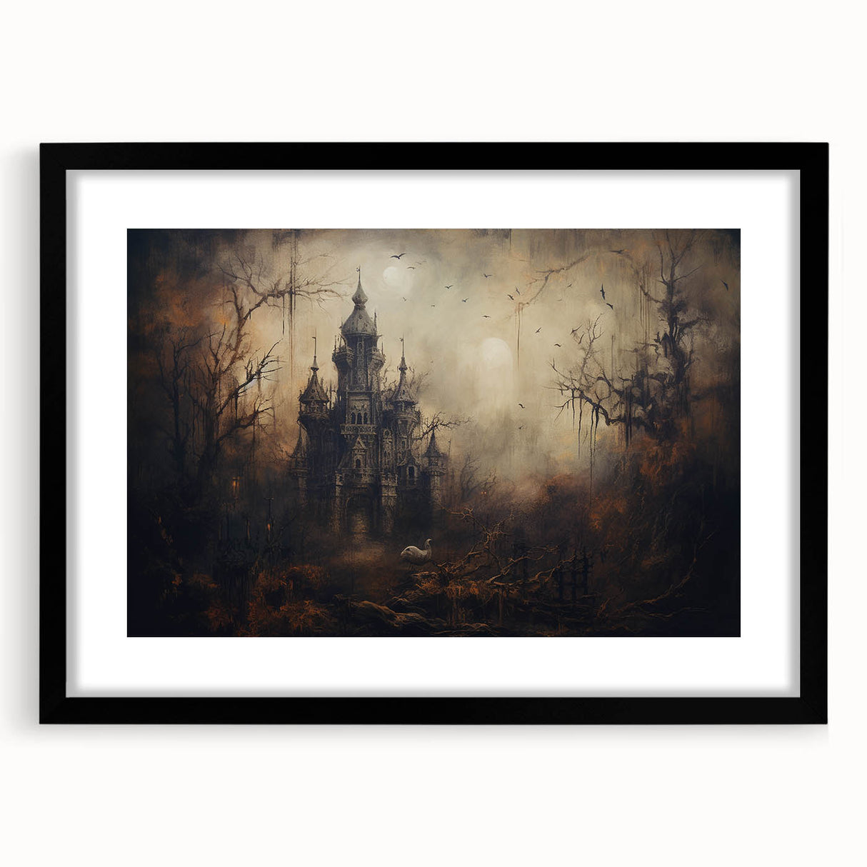 Haunted Castle Halloween Wall Art - Gothic Spooky Oil Painting