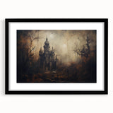 Haunted Castle Halloween Wall Art - Gothic Spooky Oil Painting