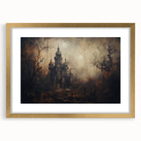Haunted Castle Halloween Wall Art - Gothic Spooky Oil Painting