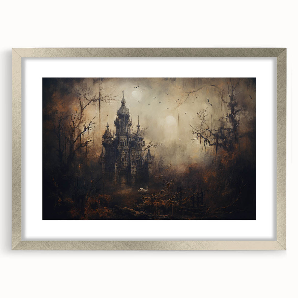 Haunted Castle Halloween Wall Art - Gothic Spooky Oil Painting