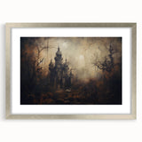 Haunted Castle Halloween Wall Art - Gothic Spooky Oil Painting