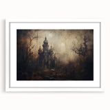 Haunted Castle Halloween Wall Art - Gothic Spooky Oil Painting
