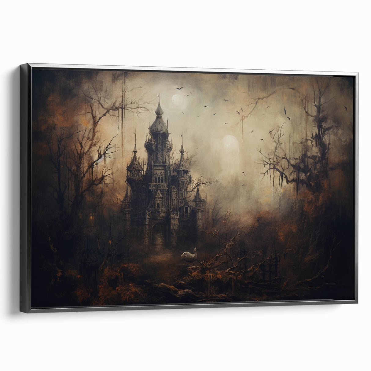 Haunted Castle Halloween Wall Art - Gothic Spooky Oil Painting