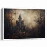 Haunted Castle Halloween Wall Art - Gothic Spooky Oil Painting