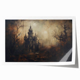 Haunted Castle Halloween Wall Art - Gothic Spooky Oil Painting