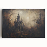 Haunted Castle Halloween Wall Art - Gothic Spooky Oil Painting
