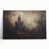 Haunted Castle Halloween Wall Art - Gothic Spooky Oil Painting