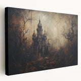 Haunted Castle Halloween Wall Art - Gothic Spooky Oil Painting