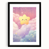 Nursery Wall Art - Cute Star & Cloud Pastel Kids Room Print