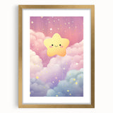 Nursery Wall Art - Cute Star & Cloud Pastel Kids Room Print