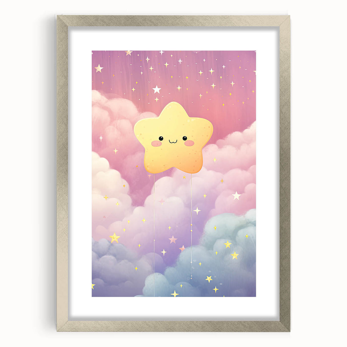 Nursery Wall Art - Cute Star & Cloud Pastel Kids Room Print