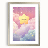 Nursery Wall Art - Cute Star & Cloud Pastel Kids Room Print