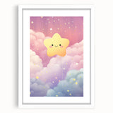 Nursery Wall Art - Cute Star & Cloud Pastel Kids Room Print