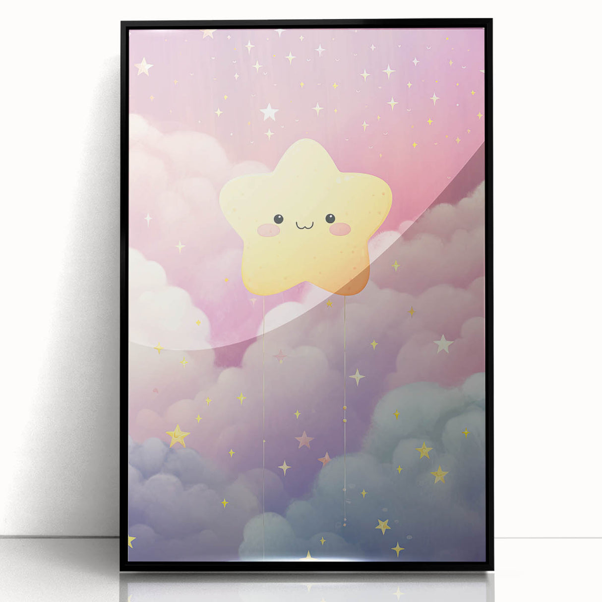 Nursery Wall Art - Cute Star & Cloud Pastel Kids Room Print