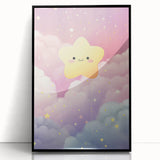 Nursery Wall Art - Cute Star & Cloud Pastel Kids Room Print