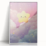 Nursery Wall Art - Cute Star & Cloud Pastel Kids Room Print